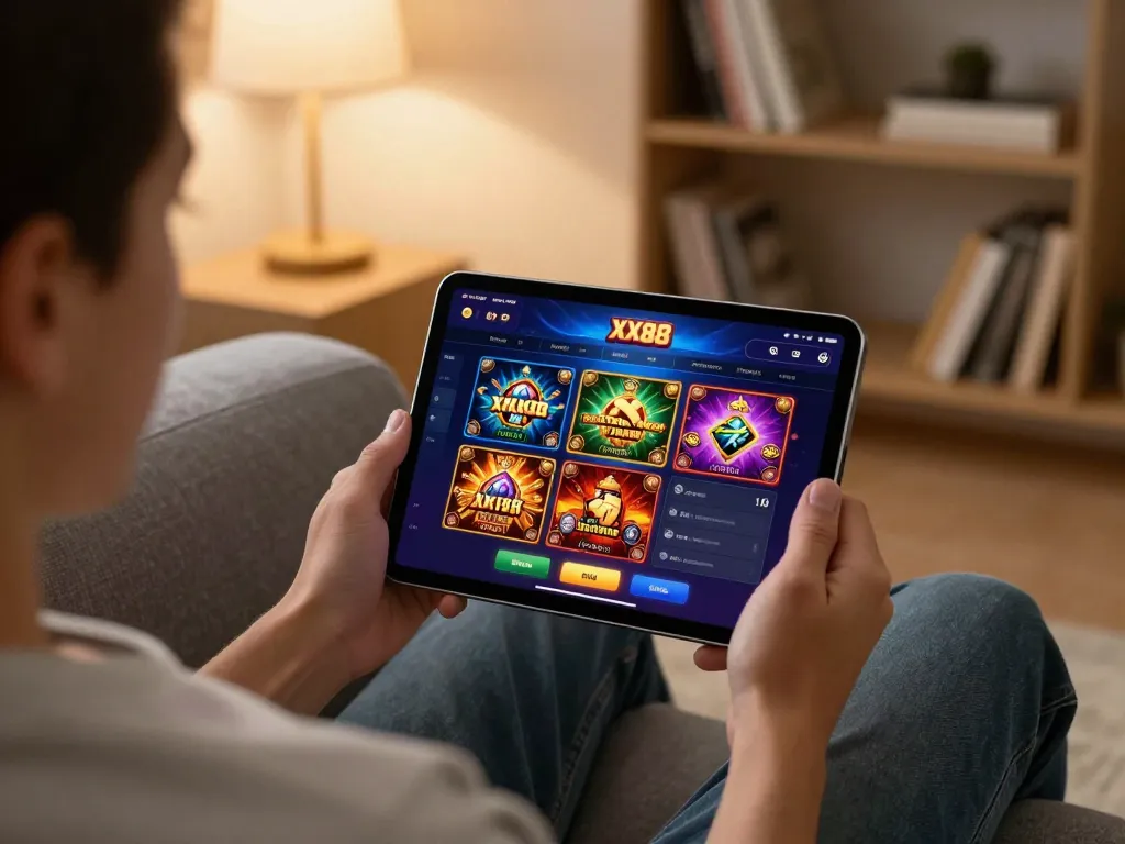 Explore the interactive XX88 casino app on a tablet for responsible gambling at https://xx88gg.net/