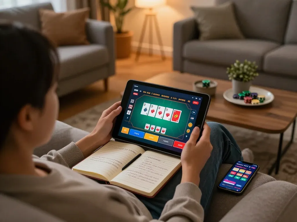 Engaging with PH22 online casino gameplay on a tablet in a cozy living room.