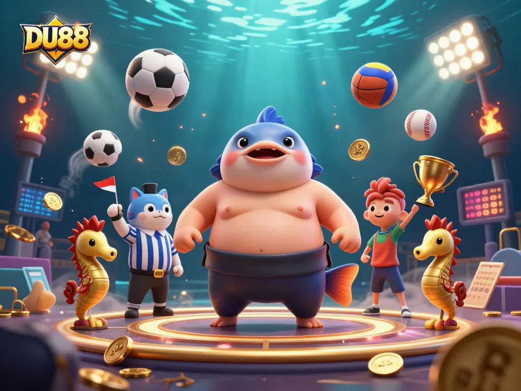 Win big at DU88 with thrilling underwater casino action featuring a puffed-up fugu and sports betting excitement!