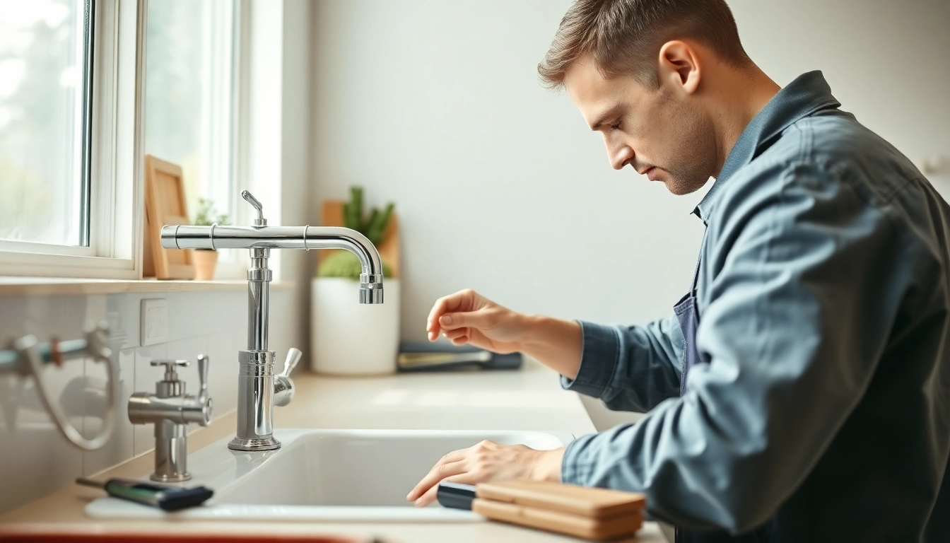 Skilled plumbers North Vancouver repairing a sink in a bright, modern kitchen.