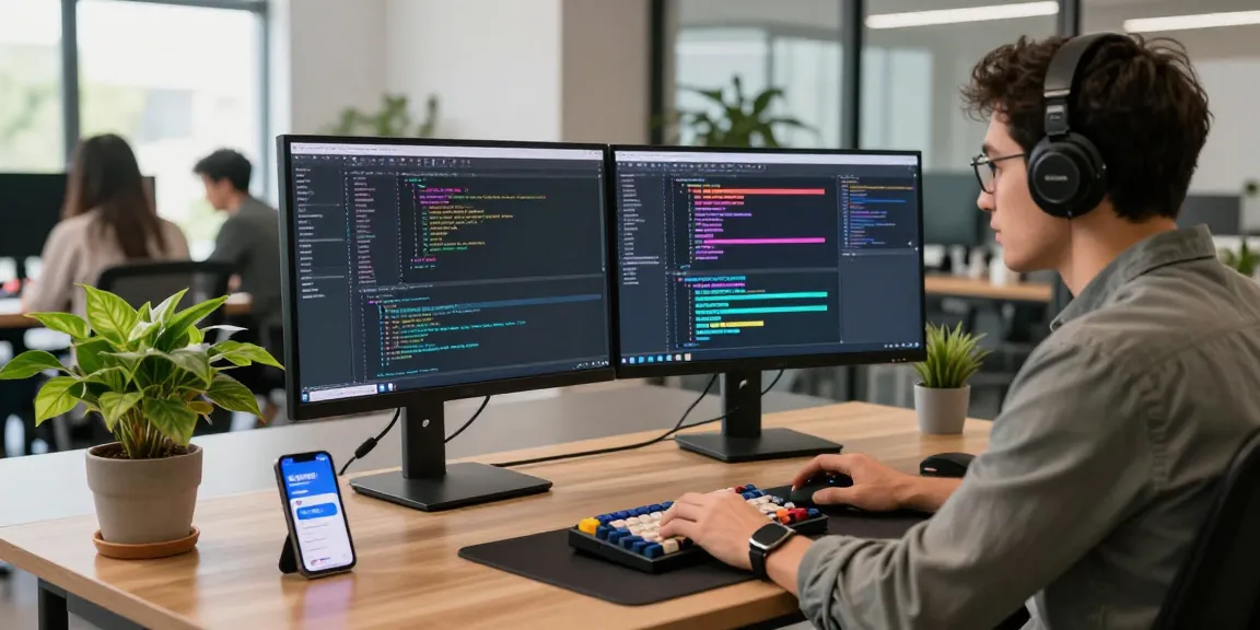 WPS Download in a vibrant tech workspace with dual monitors and creative coding setup.