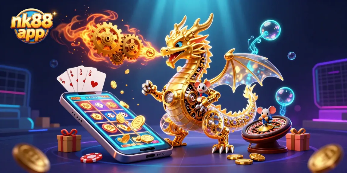 Experience the excitement of the nk88 app with a dragon and vibrant casino elements.
