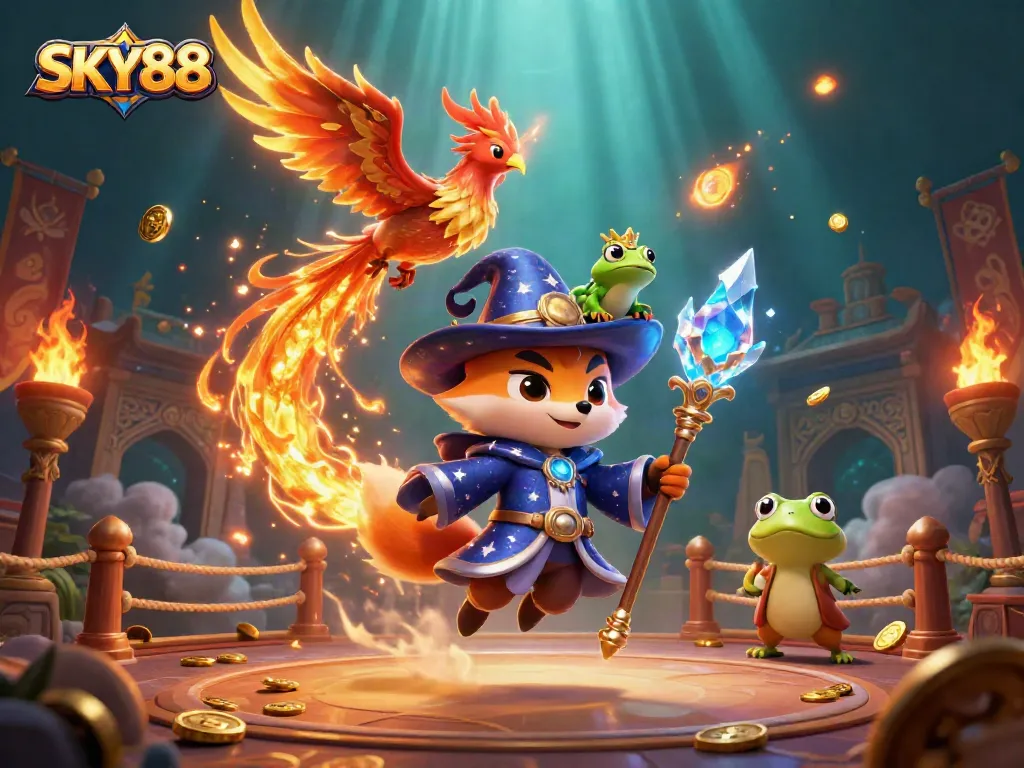 Engage in SKY88's thrilling online gambling experience with mystical elements and vibrant visuals.