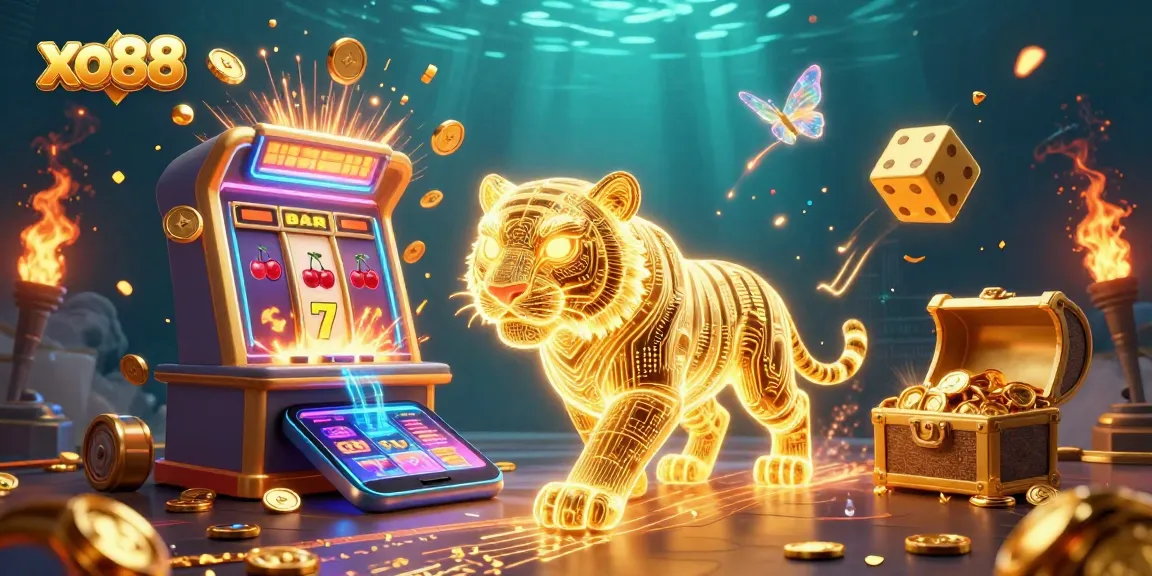 Engage with xo88's vibrant 3D casino illustration showcasing immersive games and vibrant winning elements.